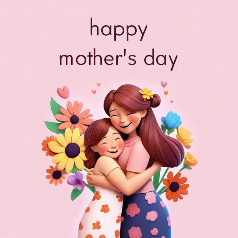 Imagem IA de Feliz Dia das Mães com mãe e filha abraçando