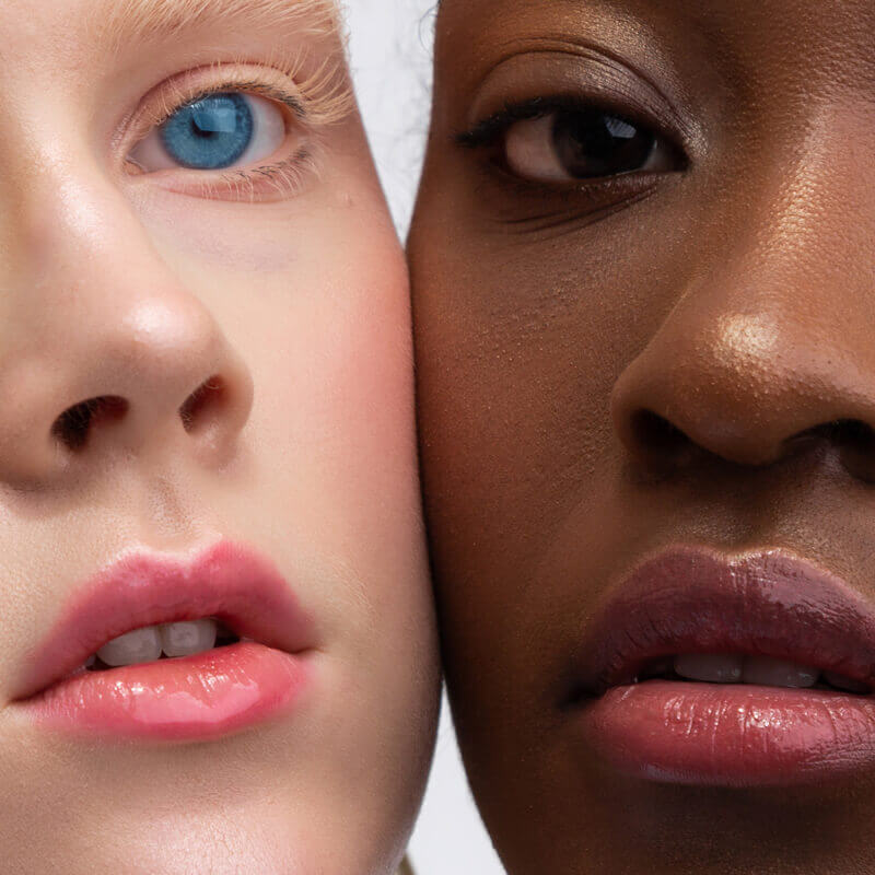 Colagem mostrando diferentes cores de olhos e tons de pele associados.