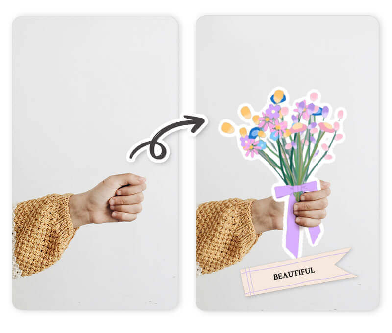 Montagem do papel de parede adicionando o buquê sobre o fundo colorido
