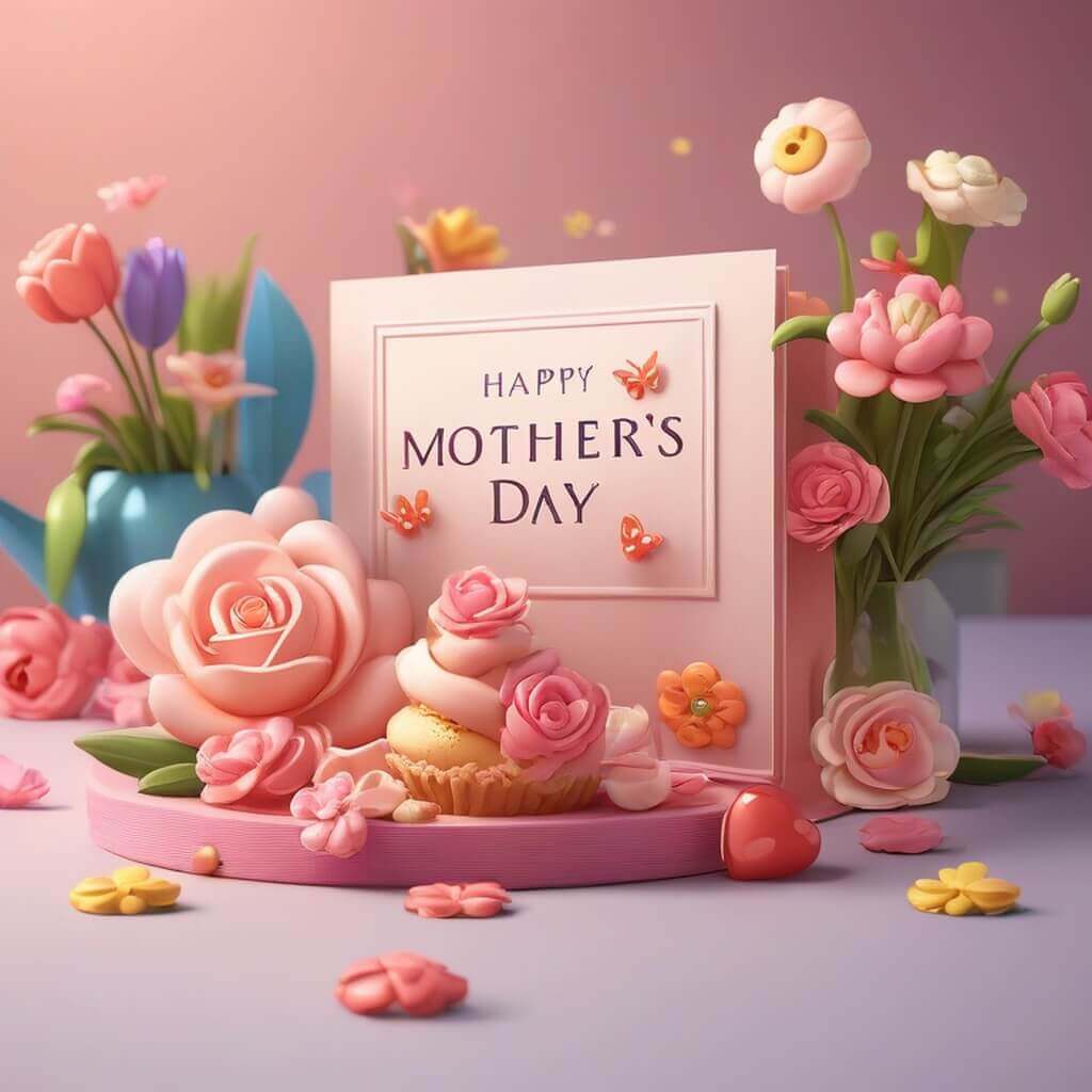 Cartão virtual Dia das Mães grátis com flores em fundo rosa suave