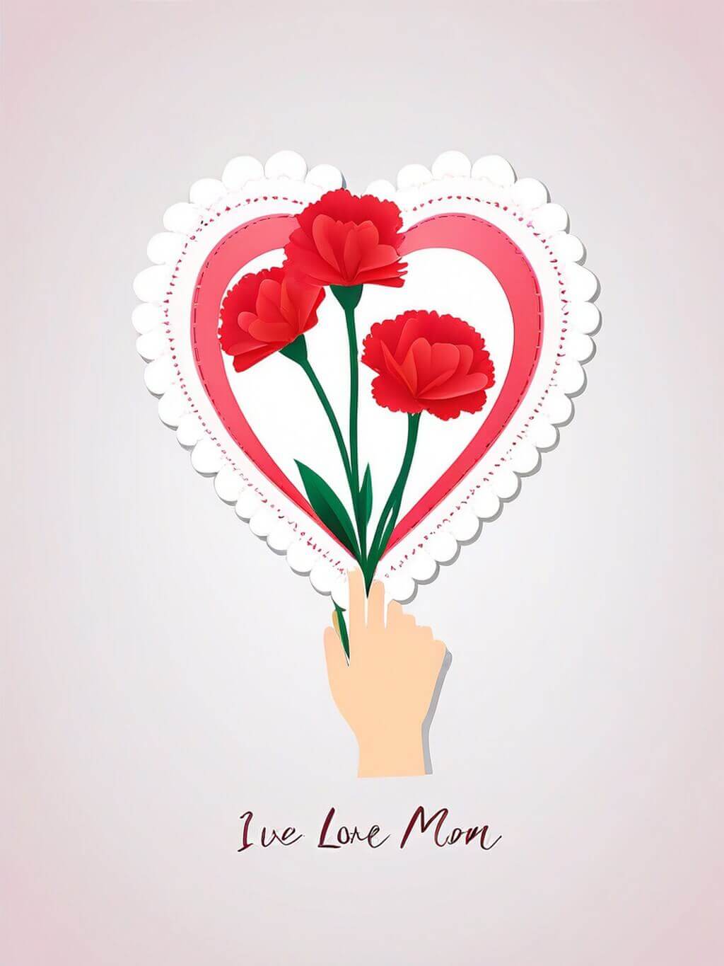 Cartão virtual grátis de Feliz Dia das Mães com flor de cravo em fundo de coração