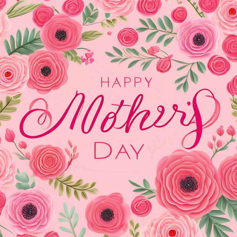 Imagem grátis com texto Feliz Dia das Mães e flores cor-de-rosa