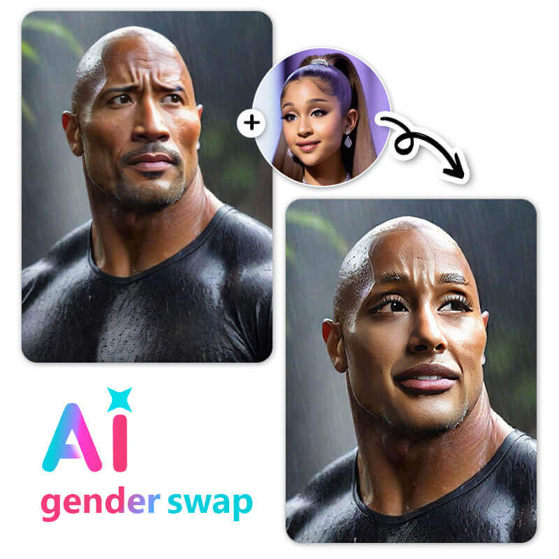Der Schauspieler Dwayne "The Rock" Johnson wird durch einen Gender Swap Filter in eine weibliche Version seiner selbst umgewandelt.