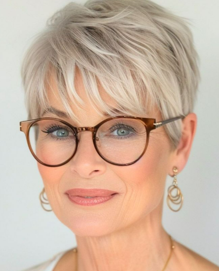 Coiffure femme 70 ans avec lunettes