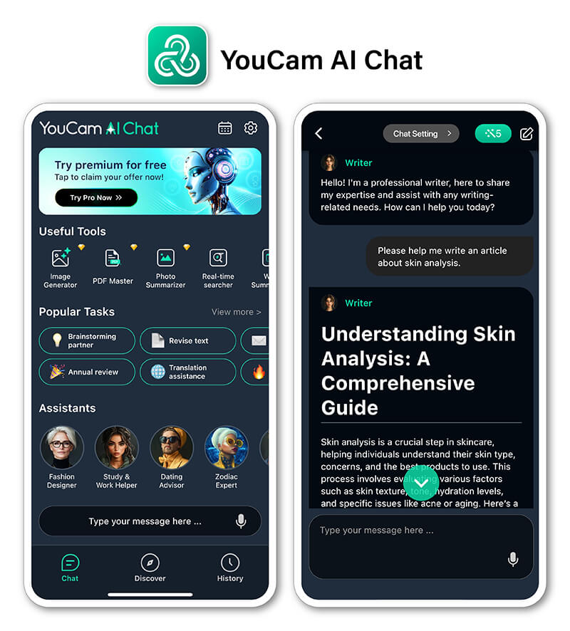 YouCam AI Chat: Assistente di scrittura AI ideale per la creatività e i contenuti quotidiani