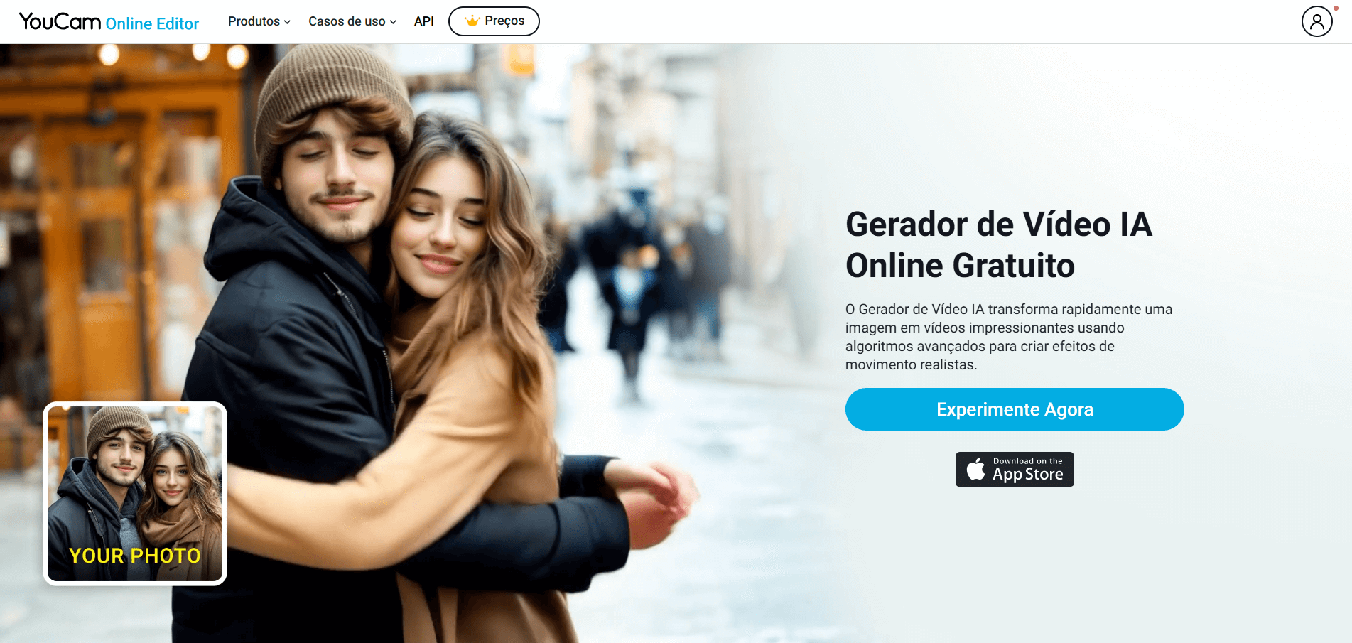 Gerador de abraço IA online grátis para PC e web da YouCam, ideal para transformar imagem para vídeo.