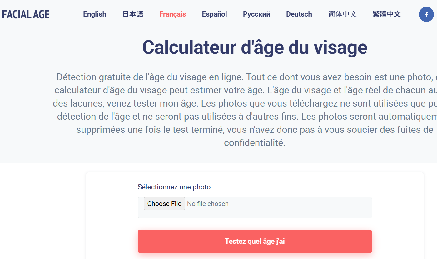 Age du visage en ligne sur photo