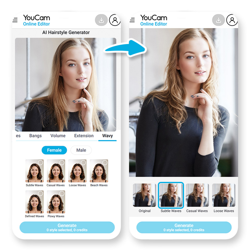Vorschau eines Wellen-Looks im Hairstyle Generator