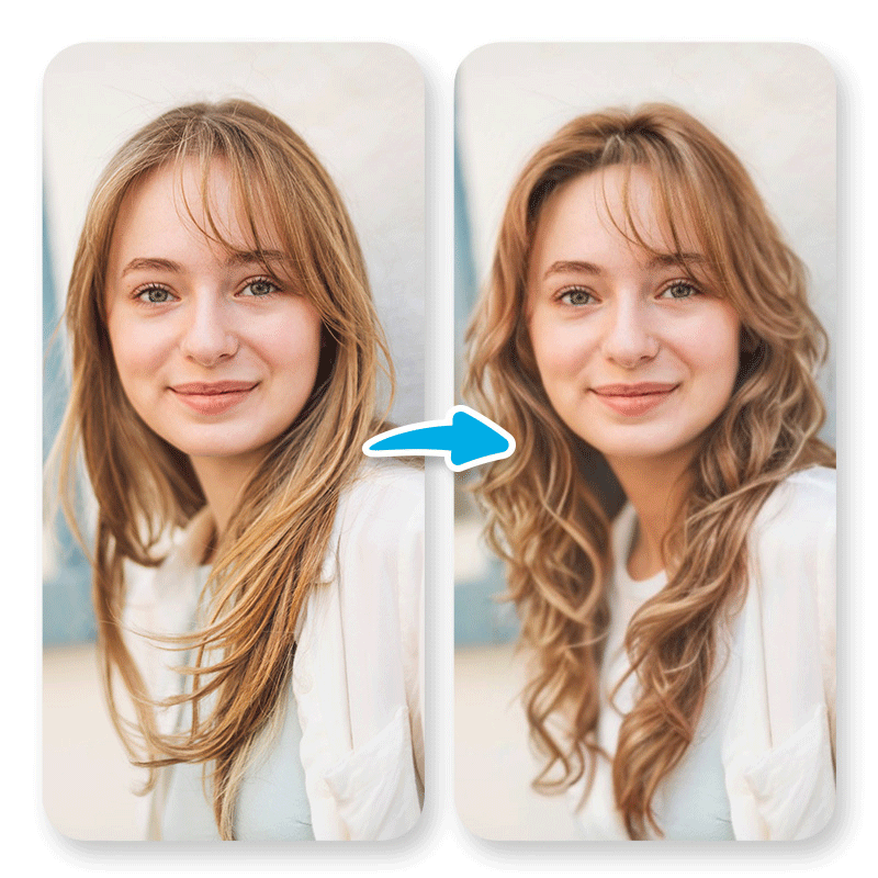 Virtueller Wellen-Haarfilter in Aktion mit dem YouCam Online Editor