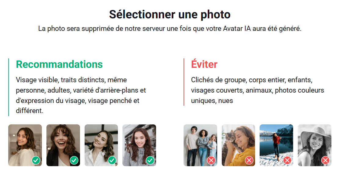 Type de photo adaptées et non adaptées