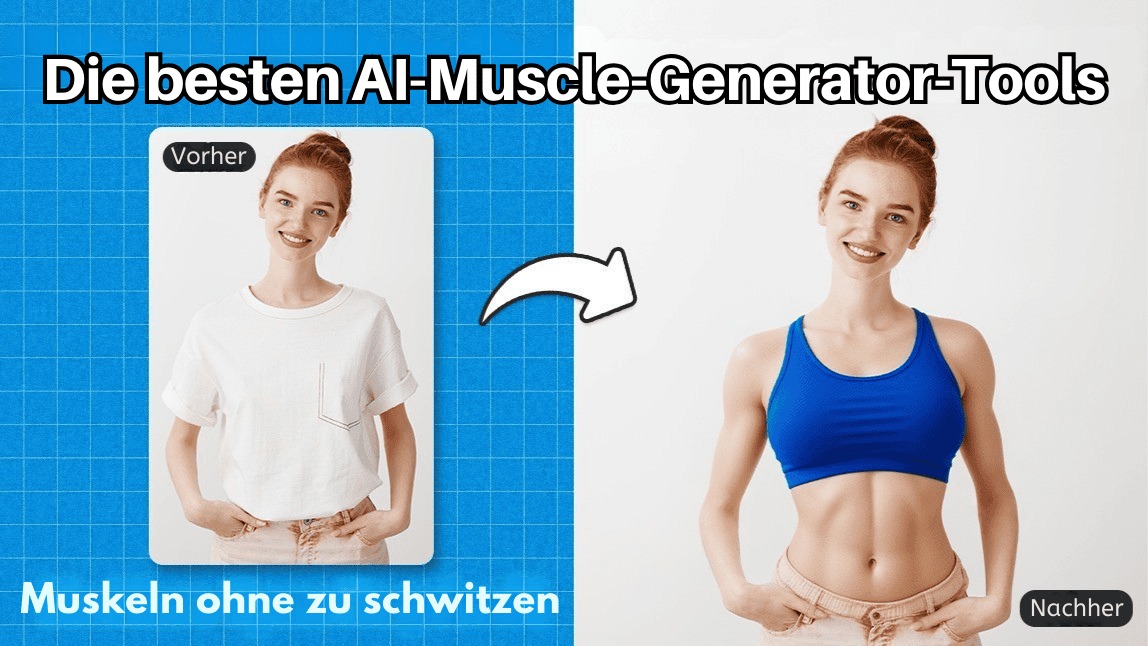 Vorher-Nachher-Vergleich einer Frau mit AI-Muscle-Generator Filter – sichtbarer Muskelzuwachs ohne Training