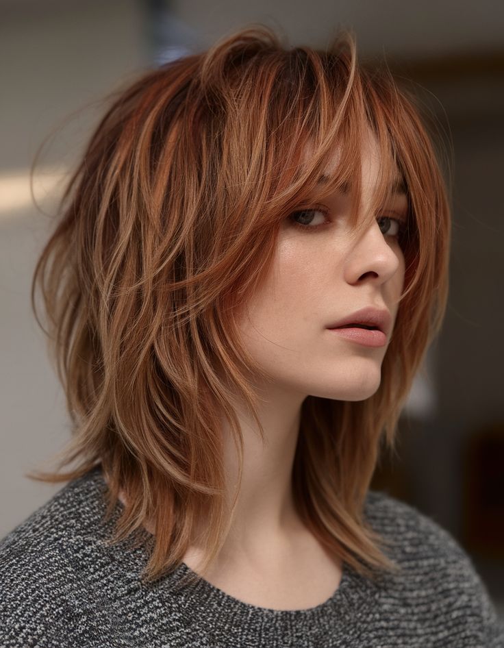 Coiffure femme visage ovale : shag cut