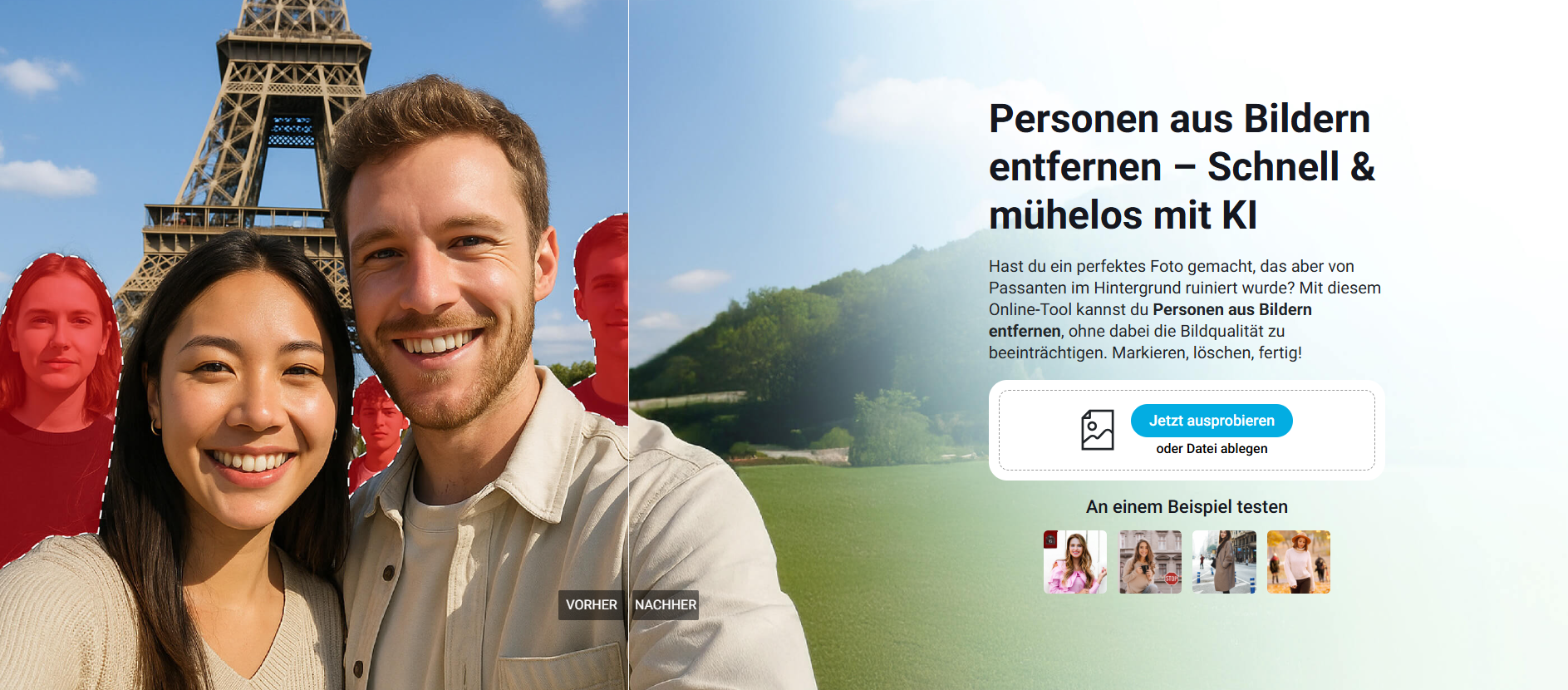 Entferne mit KI Personen aus deinen Bildern mit dem YouCam Online Editor.