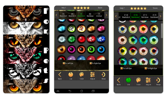 Foxeyes : application pour changer couleur des yeux