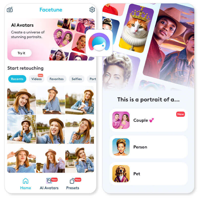 Interface do Facetune: app para criar avatar IA com foto e retocar selfies