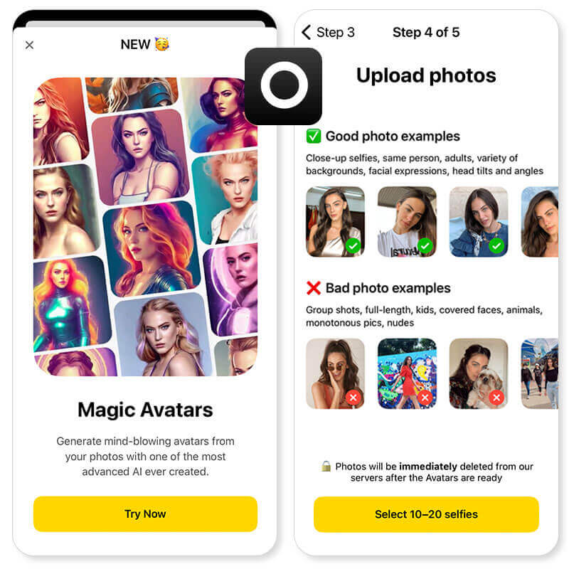 Interface do Lensa AI: app para criar avatar IA com foto