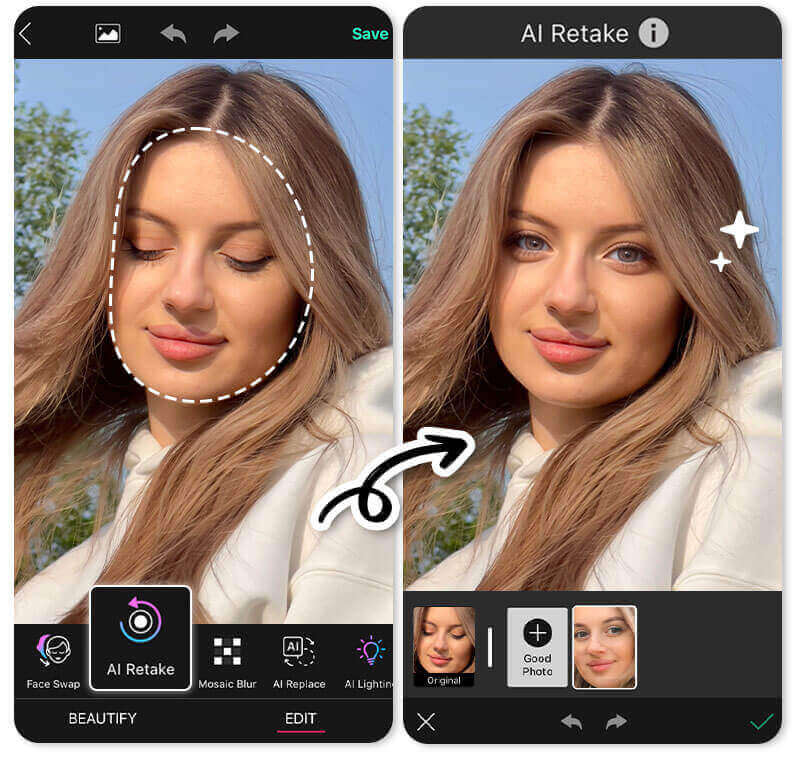 AI Retake : ouvrir yeux sur photo