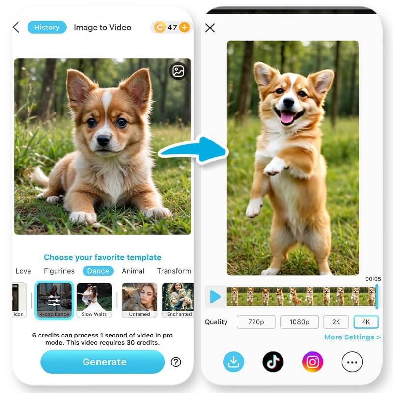 Schritt 3: Wähle den AI Sway Dance Filter oder gib einen Prompt ein