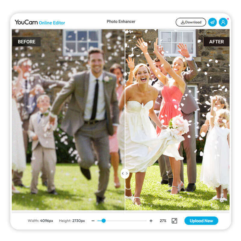 Retouche photo de mariage avec intelligence artificielle : YouCam Enhance