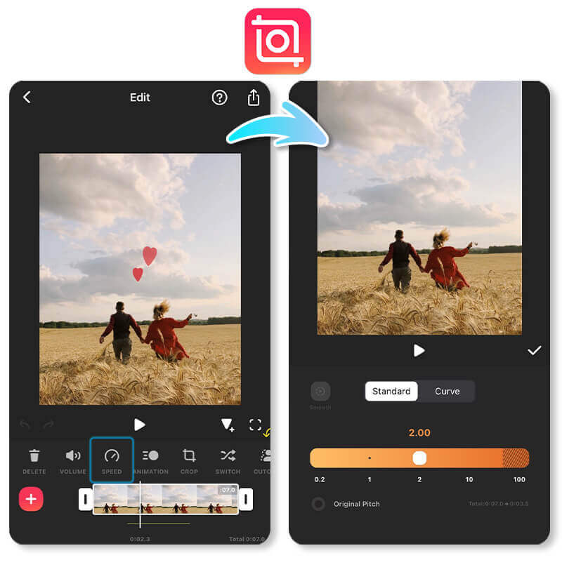 InShot video editor app - speed curve feature for videos