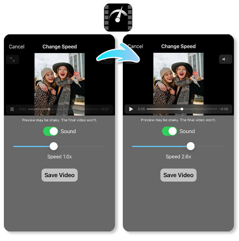 Video Speed Changer app interface - simple app to speed up video