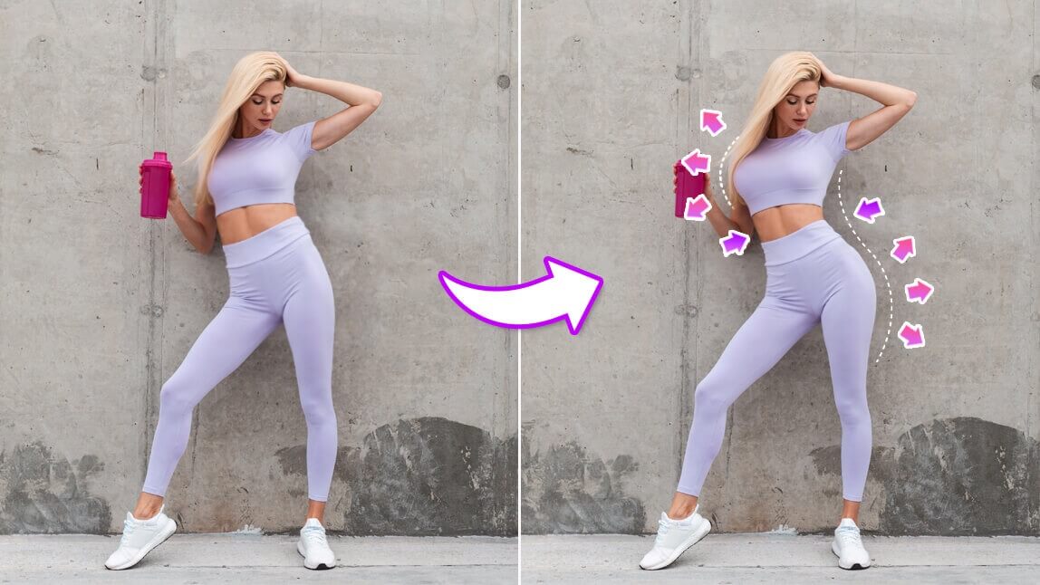Best photo editor app to edit body shape on photo naturally: get a virtual boos job, slim waist, slim arms, get longer legs, and more.