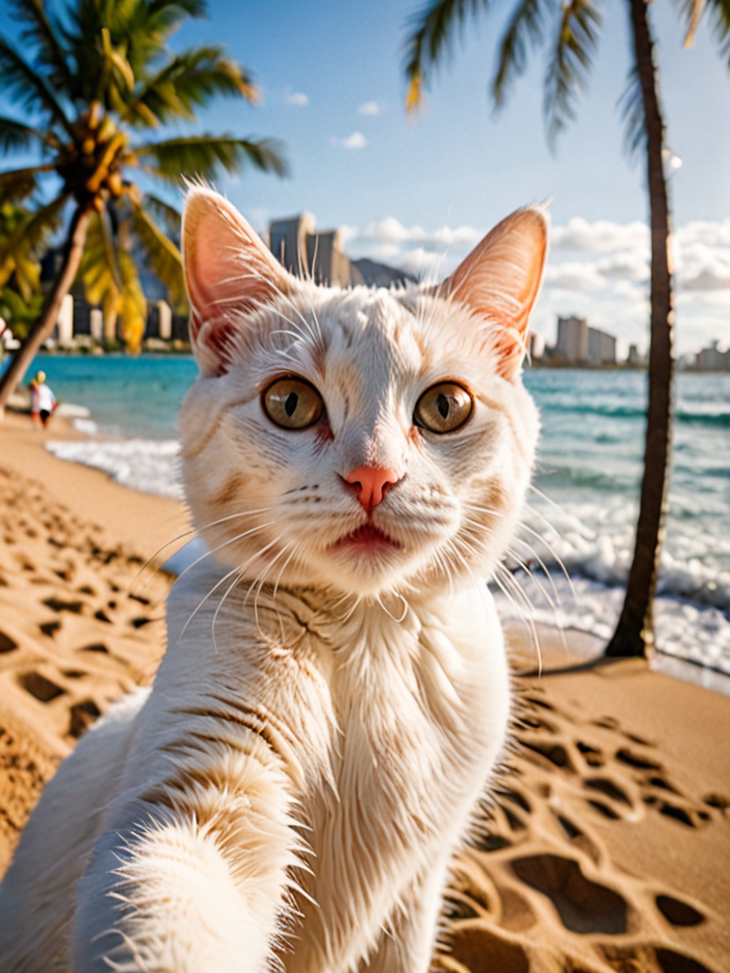 Katzen Selfie am Meer: Erstelle ein lustiges Urlaubsselfie mit deiner eigenen Katze.
