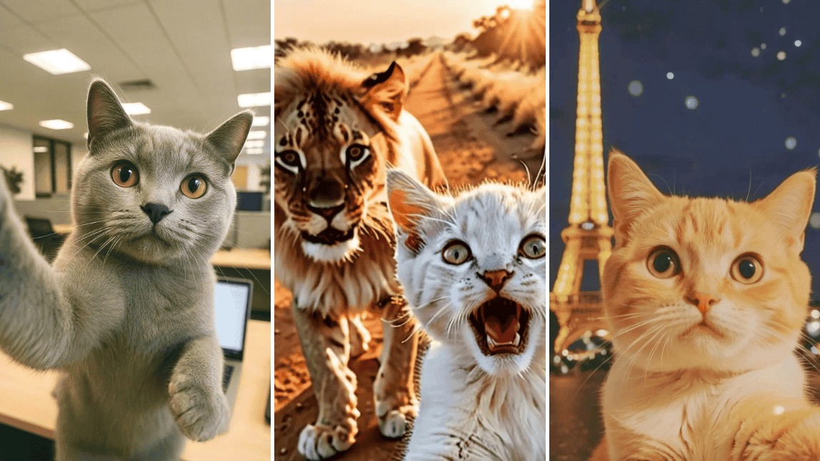 Lustiges Katzen Selfie mit YouCam AI Pro erstellen.