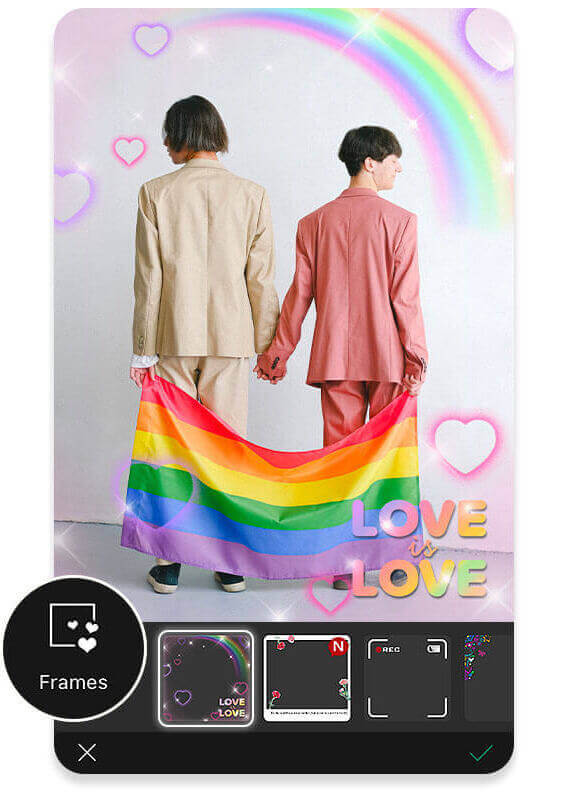 Exemplo de foto de perfil com moldura 'Amor é Amor' e tema Orgulho LGBT.