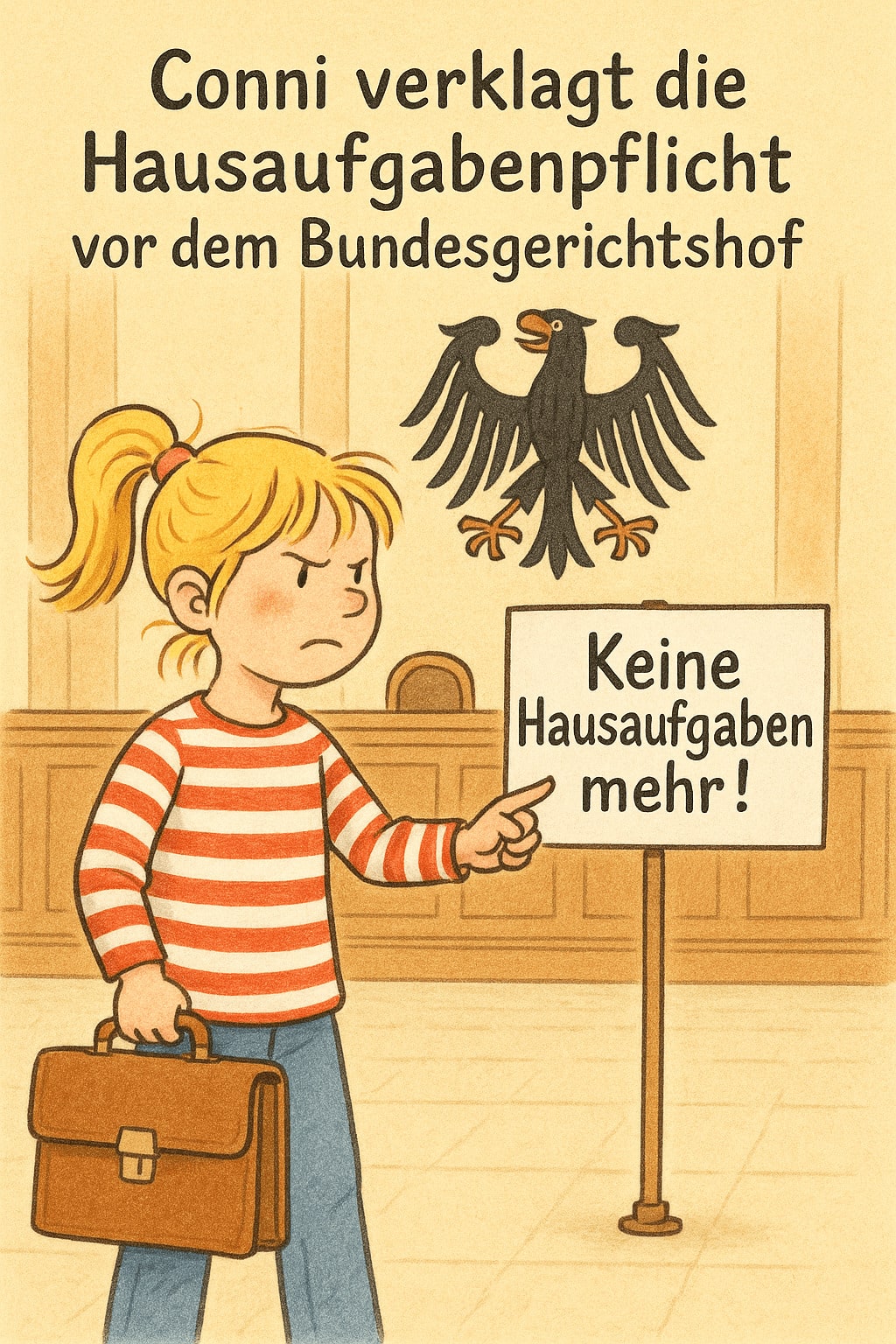 Conni Meme: Blondes Mädchen verklagt die Hausaufgabenpflicht