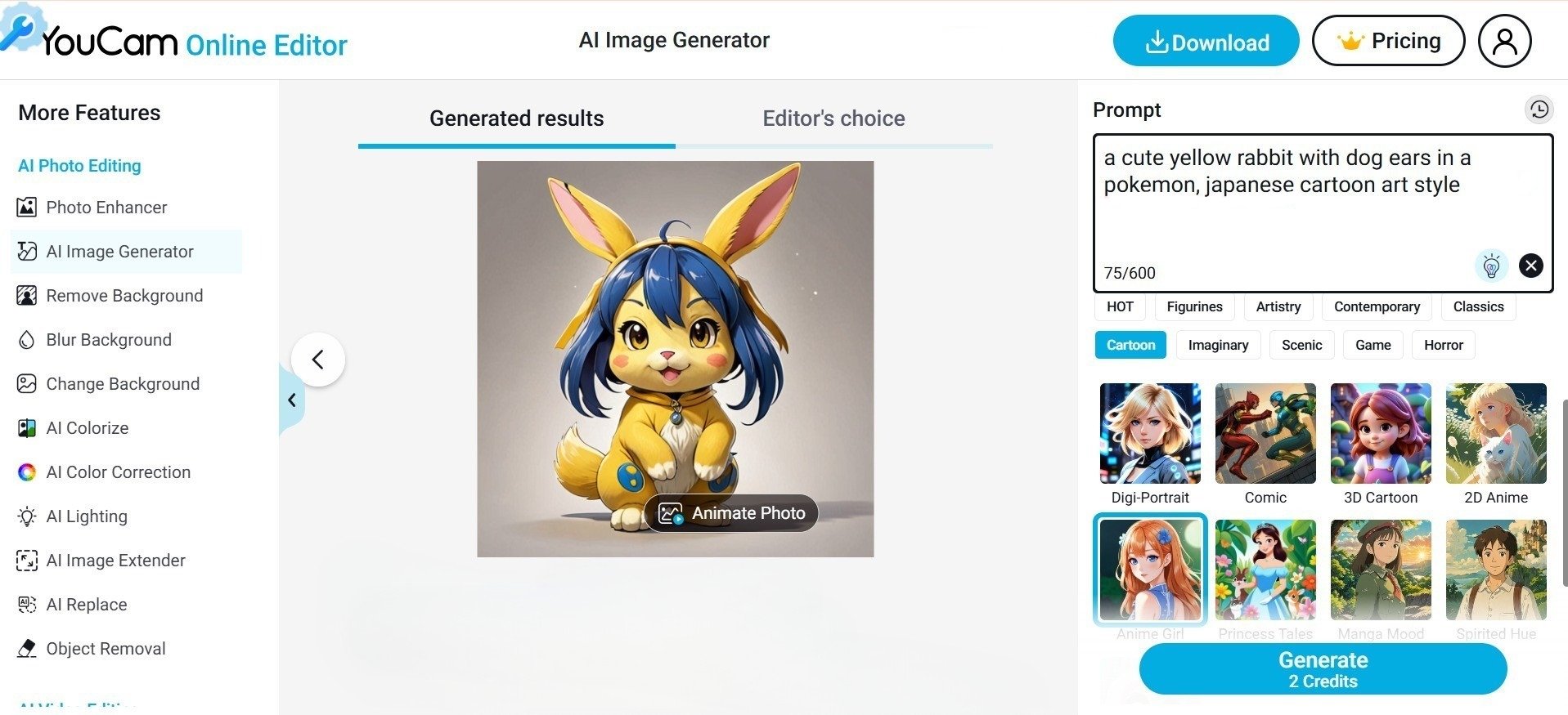 Générateur de Pokémon IA personnalisé : YouCam editeur en Ligne