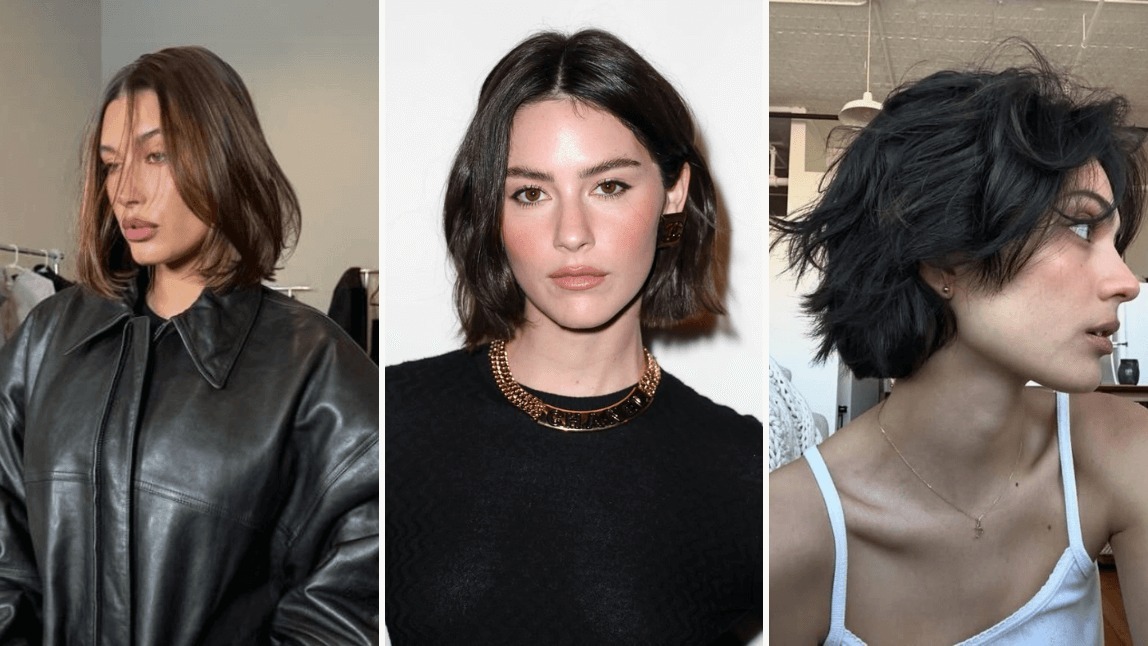 Kurzhaarfrisuren Trends 2025 für Damen mit Hailey Bieber, Gracie Abrams und Influencerin yesly