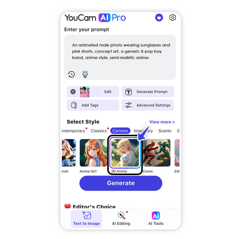 Auswahl verschiedener KI-Stile in der YouCam AI Pro App.