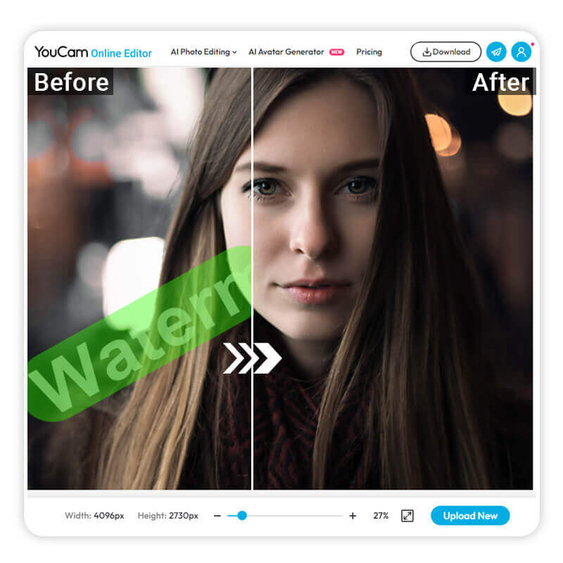 YouCam Online Editor Watermark Remover: rimuovi filigrana foto online con AI