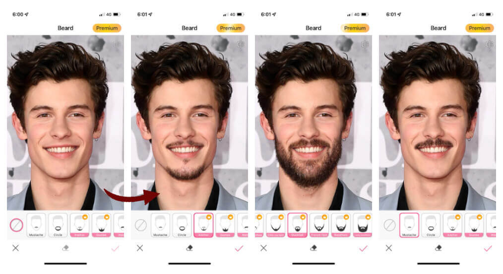 filtret sans barbe et après avec filtre barbe Shawn Mendes 