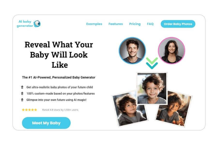Página do gerador de bebê online AI Baby Generator para criar foto de filho com ia.