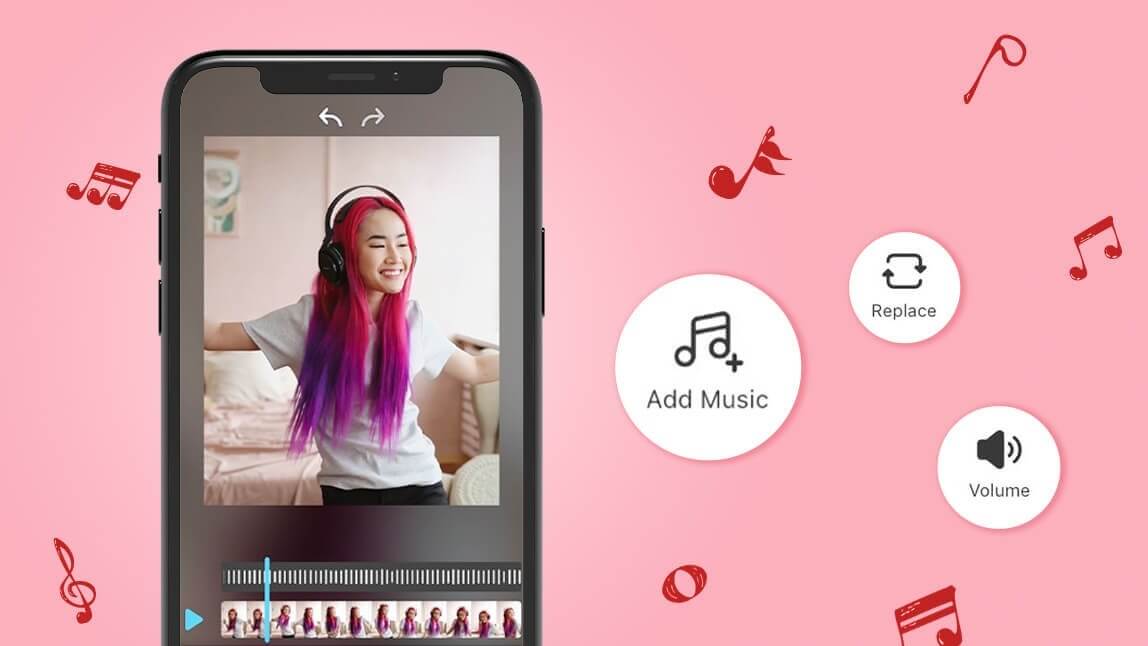 Video mit Musik hinterlegen: App-Interface zeigt einfache Musikbearbeitung am Smartphone mit der YouCam Video App.