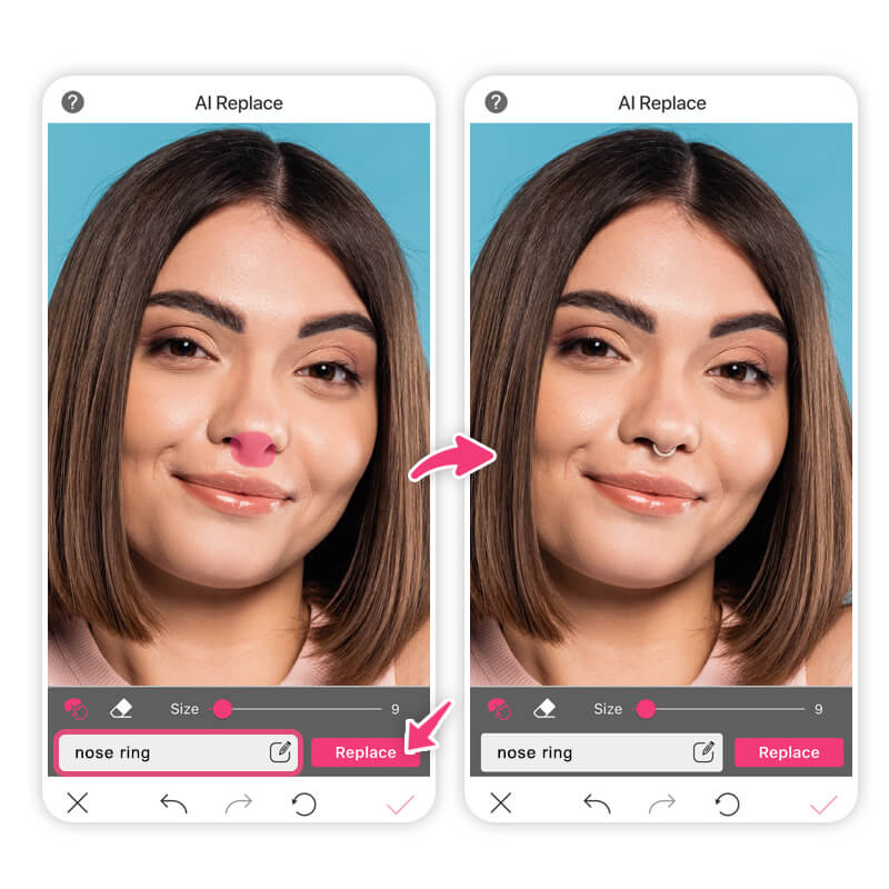 Customize virtual nose ring with YouCam Makeup's piercing filter