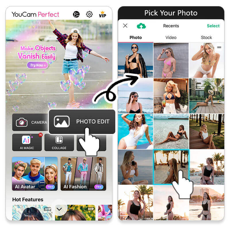 Tela do YouCam Perfect mostrando a ferramenta Body Tuner para simular silicone e aumentar os seios.