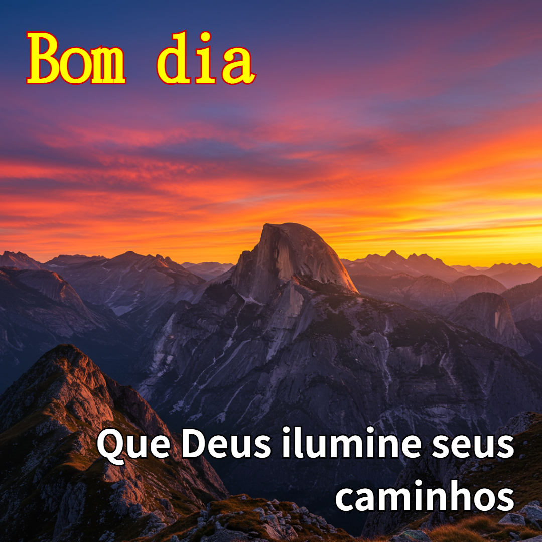 Imagem de bom dia para WhatsApp com uma frase motivacional sobre o nascer do sol nas montanhas, criada com IA.