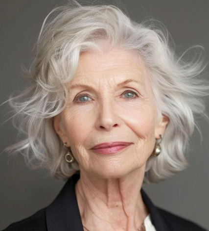 Couleur de cheveux femme 70 ans : gris argenté