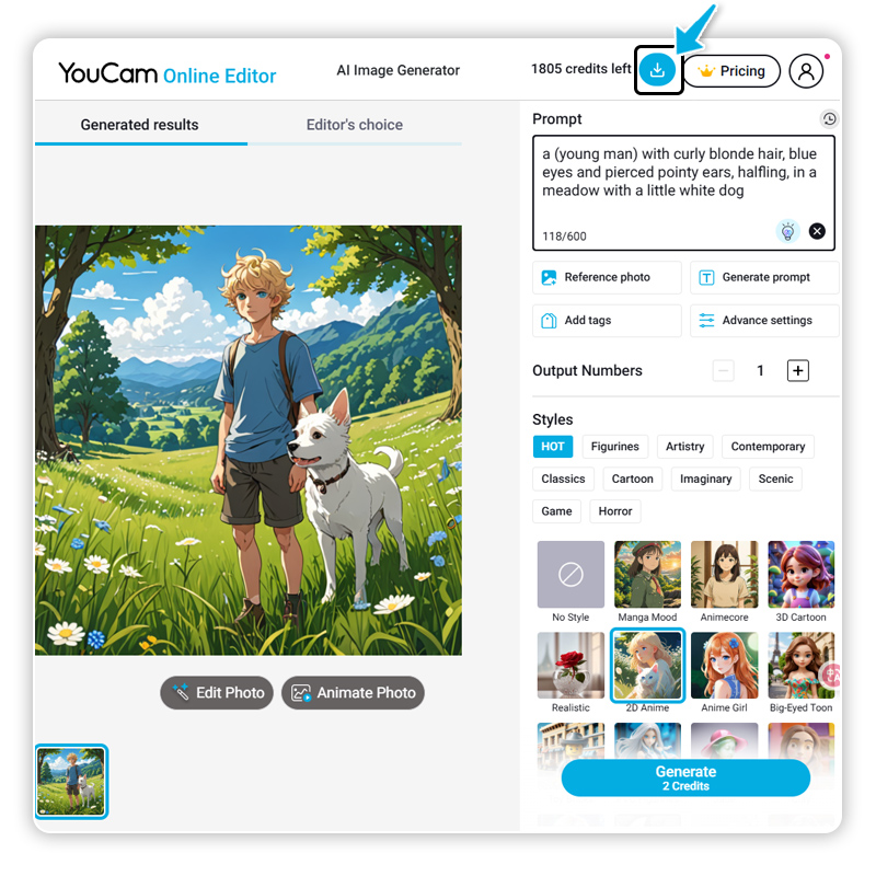 Générer des images IA avec YouCam Editeur Photo en Ligne