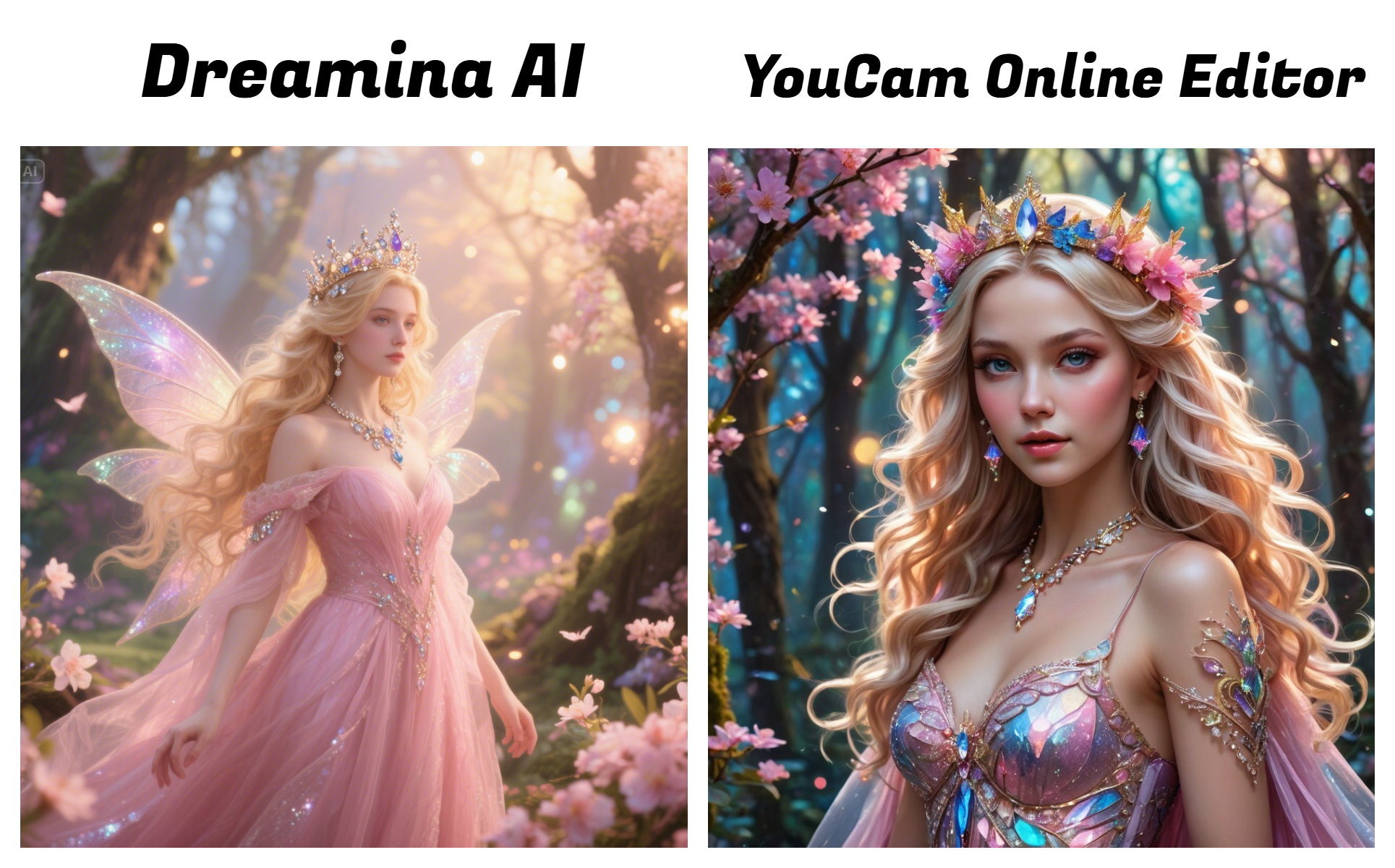 Générateur d'image IA : à gauche Dreamina AI, à droite YouCam Editeur en Ligne