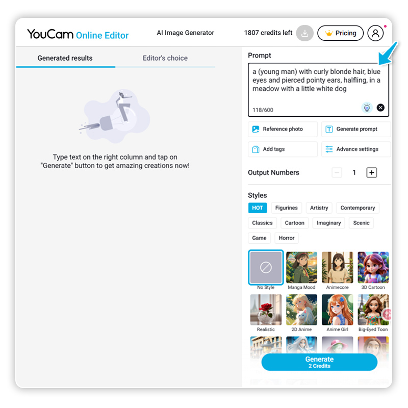 YouCam Editeur Photo en Ligne : générateur de texte à image