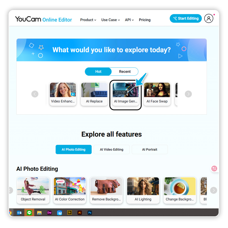 YouCam Editeur Photo en Ligne : interface