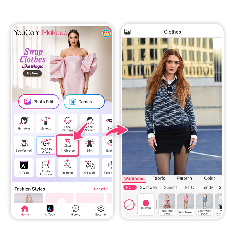 See yourself in Dollcore clothes using YouCam Makeup app.