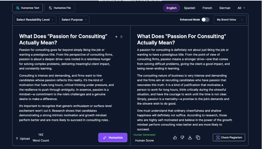 Humanize text with AI