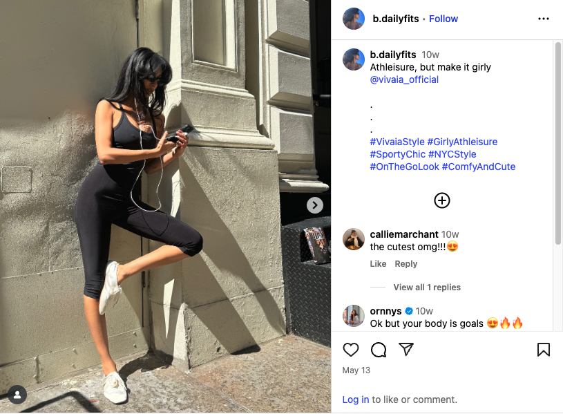 Woman in an athleisure outfit with leggings and a stylish top