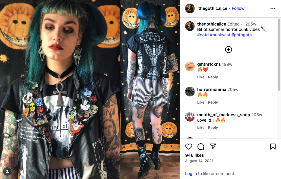 Woman with a punk rock aesthetic featuring leather and dark tones