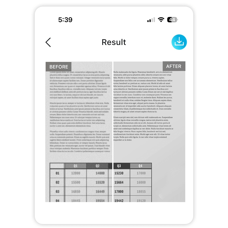 Interface do aplicativo YouCam Enhance, uma IA para digitalizar imagens com alta qualidade.
